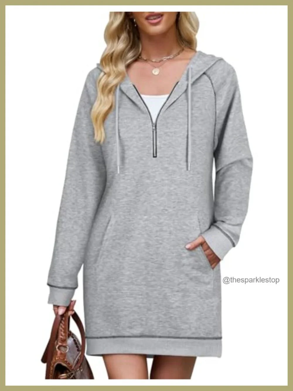 Women's Hoodie Dress Long Sleeve Half Zip Drawstring Tunic with Pocket